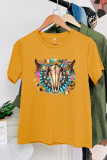 Western Boho Skull Pngturquoise And Leopard Short Sleeve Graphic Tee Unishe Wholesale