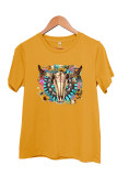 Western Boho Skull Pngturquoise And Leopard Short Sleeve Graphic Tee Unishe Wholesale