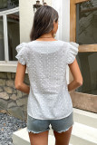 White Hollow Ruffles Sleeve V-neck Shirt Unishe Wholesale