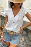 White Hollow Ruffles Sleeve V-neck Shirt Unishe Wholesale