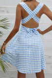 Blue Plaid Backless Mini Dress Unishe Wholesale