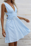 Blue Plaid Backless Mini Dress Unishe Wholesale
