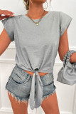 Solid Color Lace Up Short Sleeve Tops Unishe Wholesale