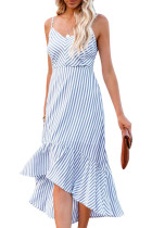 Slip Striped Print Backless High Waist Ruffles Dress Unishe Wholesale