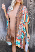 Multicolor Vintage Paisley Floral Serape Ruffled Cardigan with Slits