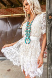 Floral Lace Crochet V Neck High Waist Mini Dress