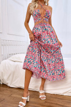 Floral Print Halter Crisscross High Waist Dress Unishe Wholesale