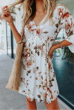 Floral Print Long Sleeve V Neck Short Dress Unishe Wholesale
