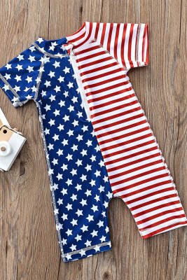 Independence Day American Flag Short Sleeve Kid One Piece Swimsuit Unishe Wholesale