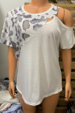White Cow Print Patchwork Cold Shoulder Short Sleeve Tops Unishe Wholesale