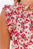 Red Floral Print Ruffled Mock Neck Sleeveless Top