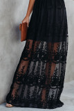Black Lace Crisscross Backless Maxi Dress
