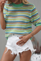Color Knitted Short Sleeve Hollow Out Tops Unishe Wholesale