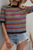 Color Knitted Short Sleeve Hollow Out Tops Unishe Wholesale
