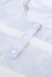 Gray Buttoned Tie-dye Short Sleeve Top