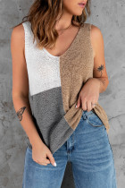 Apricot Color Block Knitted Tank Top