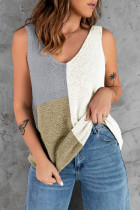 White Color Block Knitted Tank Top