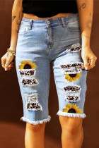 Sun Flower Ripped Knee Length Jean Shorts Unishe Wholesale