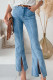 Sky Blue High Waist Seamed Split Flare Jeans