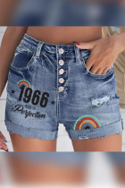 Rainbow Print Ripped Jean Shorts Unishe Wholesale