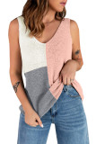 Pink Color Block Knitted Tank Top