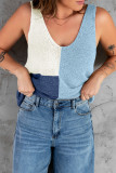 Blue Color Block Knitted Tank Top