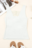 White Lace up Hollow-out Neck Solid Tank Top