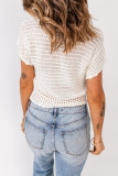White Open Knit Hollow-out Short Sleeve Top