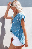 Sky Blue Star Print Chambray Short Sleeve Shirt