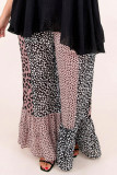Leopard Print Color Block Ruffled Plus Size Pants