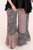 Leopard Print Color Block Ruffled Plus Size Pants