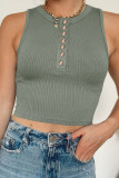 Green Solid Color Buttons Ribbed Cropped Tank Top