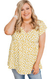 Yellow Plus Size Floral Babydoll Top