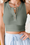 Green Solid Color Buttons Ribbed Cropped Tank Top