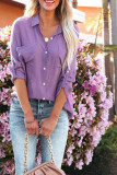 Blank Button Down Pocketed Shacket Shirts With Pocket UNISHE Wholesale