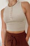 Khaki Solid Color Buttons Ribbed Cropped Tank Top