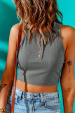 Gray Solid Color Buttons Ribbed Cropped Tank Top