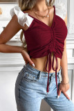 Knitted Ruffles Drawstring Crop Top Unishe Wholesale