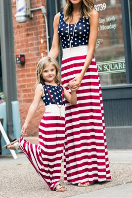 American Flag Print Mom And Girl Baby Maxi Dress Unishe Wholesale