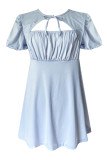 Puff Sleeve O-neck Hollow High Waist Mini Dress Unishe Wholesale