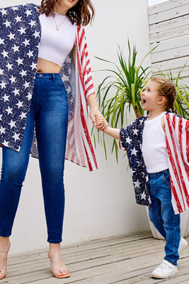 Family Matching American Flag Long Cardigan Cover Up Unishe Wholesale