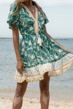Boho Printed V Neck Short Sleeve Beach Dress Unishe Wholesale