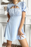 Puff Sleeve O-neck Hollow High Waist Mini Dress Unishe Wholesale