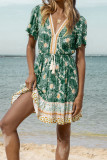 Boho Printed V Neck Short Sleeve Beach Dress Unishe Wholesale