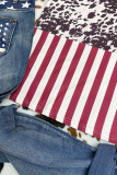 American Flag Splicing Cow Print Short Sleeves Tee