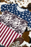 American Flag Splicing Cow Print Short Sleeves Tee