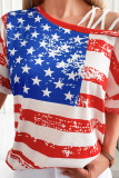 American Flag Crisscross Cold Shoulder Short Sleeve Top