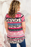Pink Leopard Color Block V Neck Plus Size T-shirt