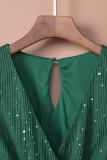 Green Side Split Rhinestone V Neck Maxi Dress