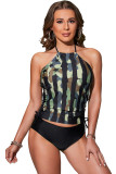 Black Stripes Camouflage Hollow Out Back Tankini